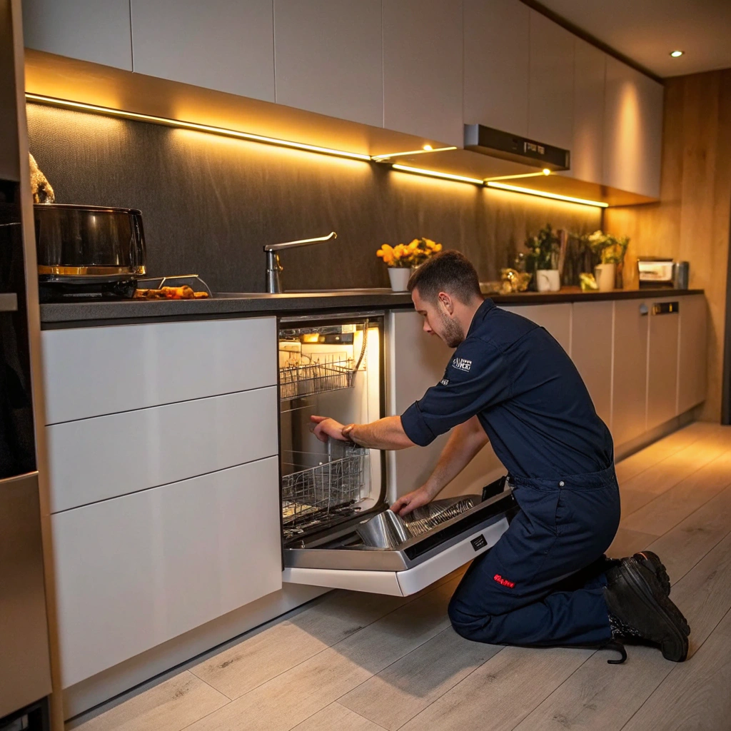 Kitchen appliance repair in progress