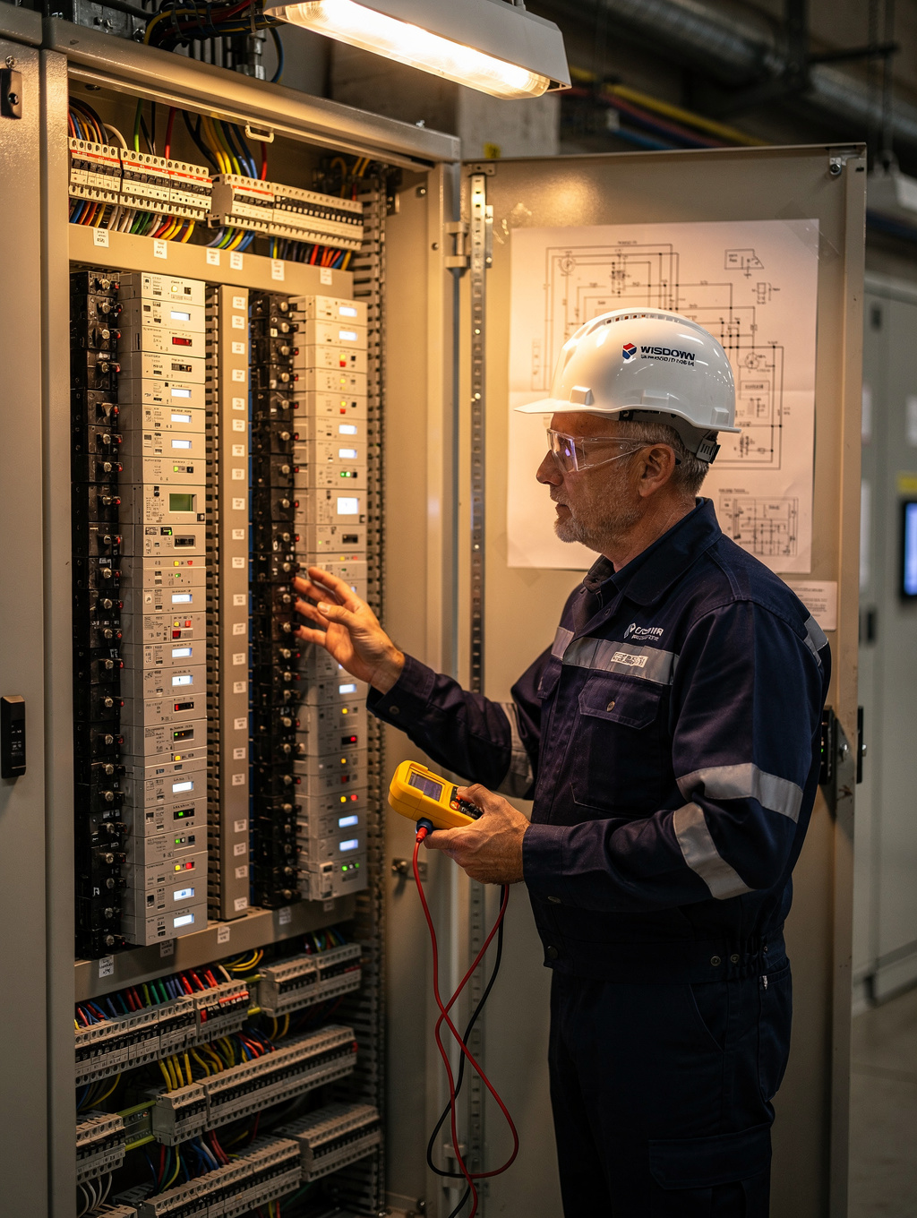 Master electrician working safely on a residential electrical panel