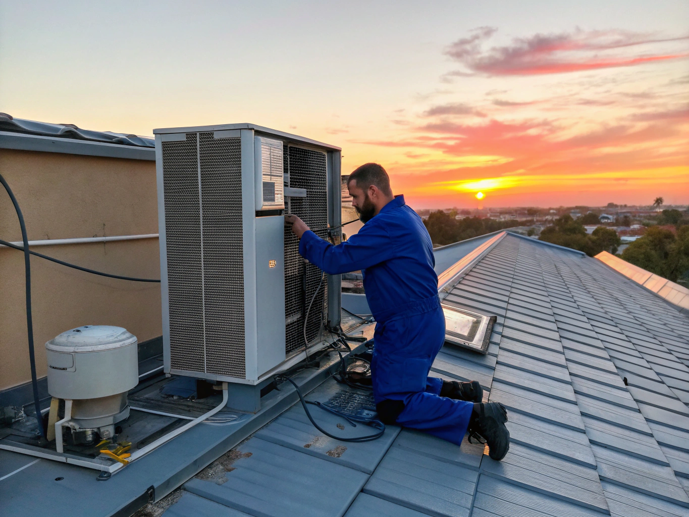 HVAC technician installing high-efficiency climate control unit