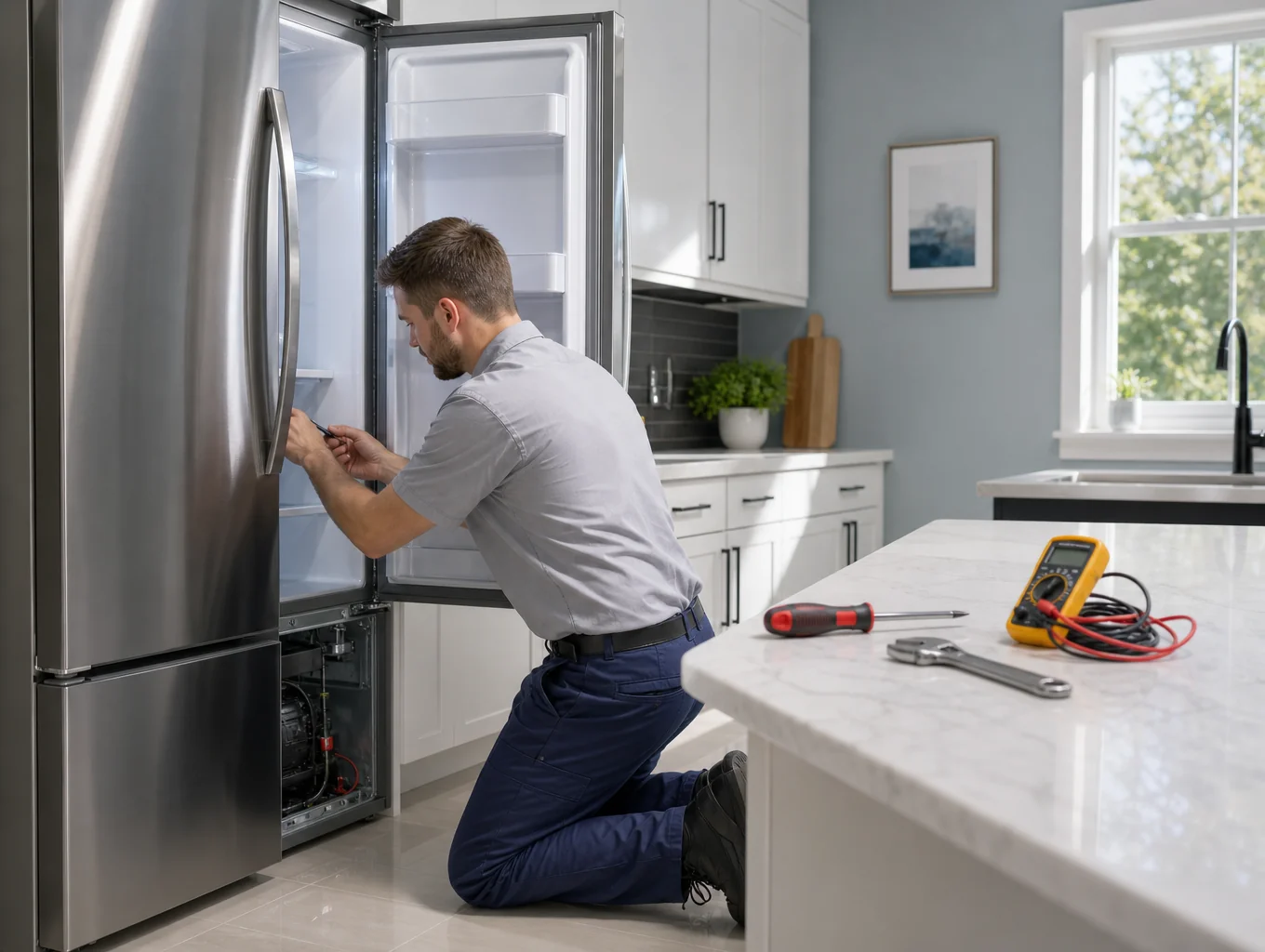 Professional technician servicing a home appliance in Atlanta
